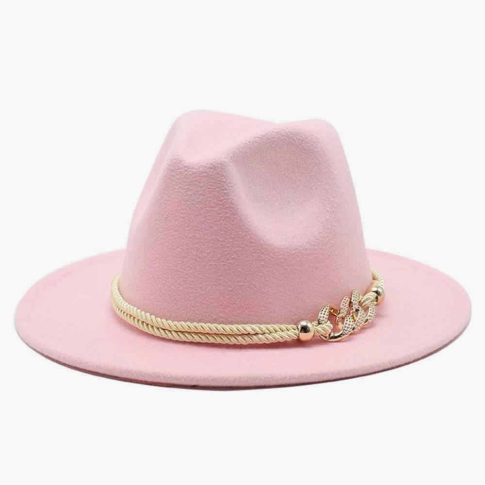 Chic Pink Fedora with Gold Chain Detail